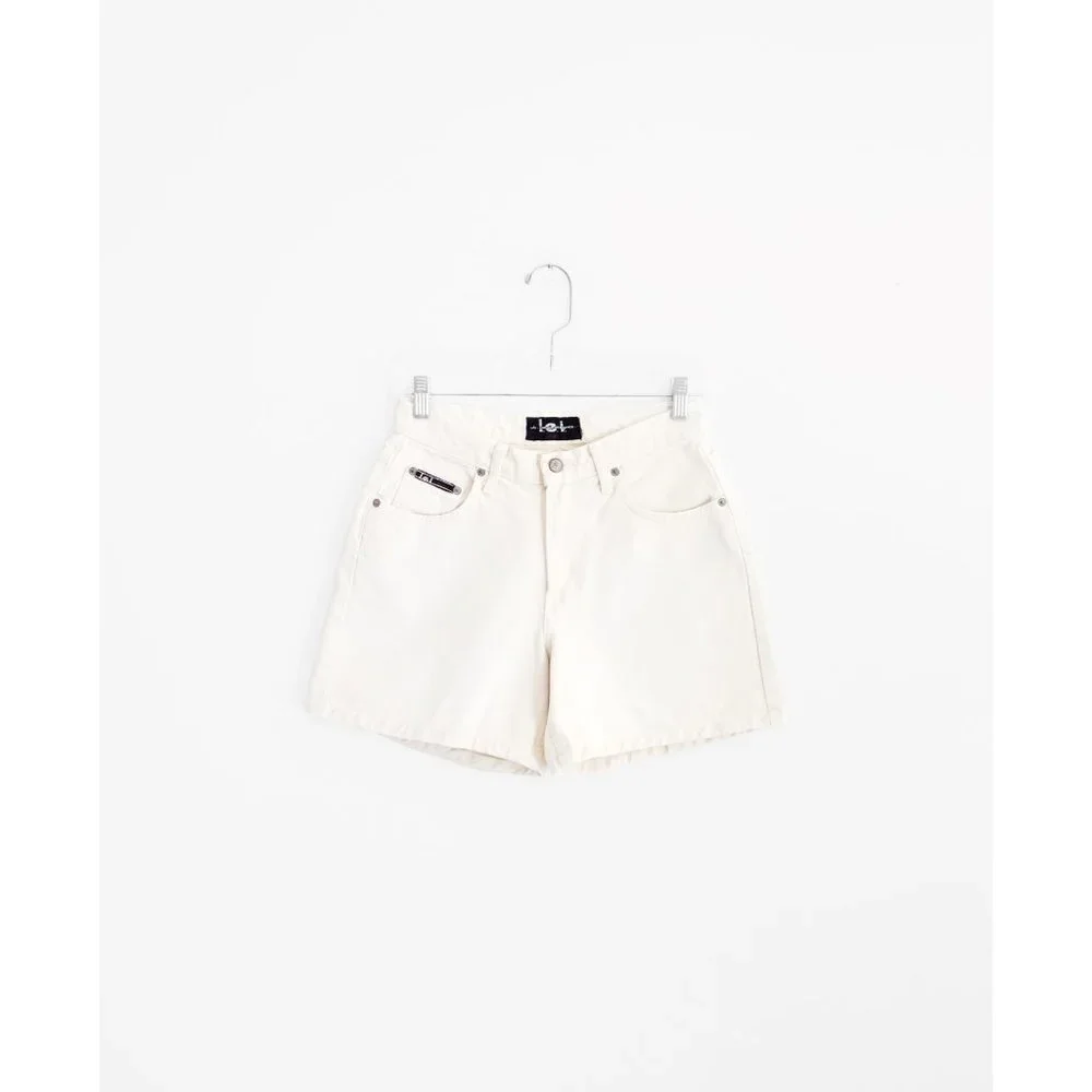 Vintage 90s Y2K l.e.i. Off White Denim High Waist Relaxed Jean Shorts 5 26 27 28 - Picture 3 of 6
